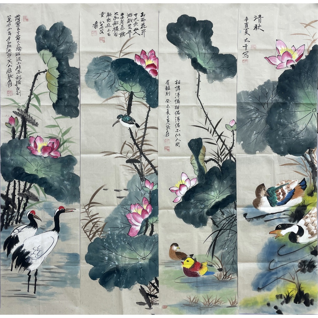 荷花四条屏57280