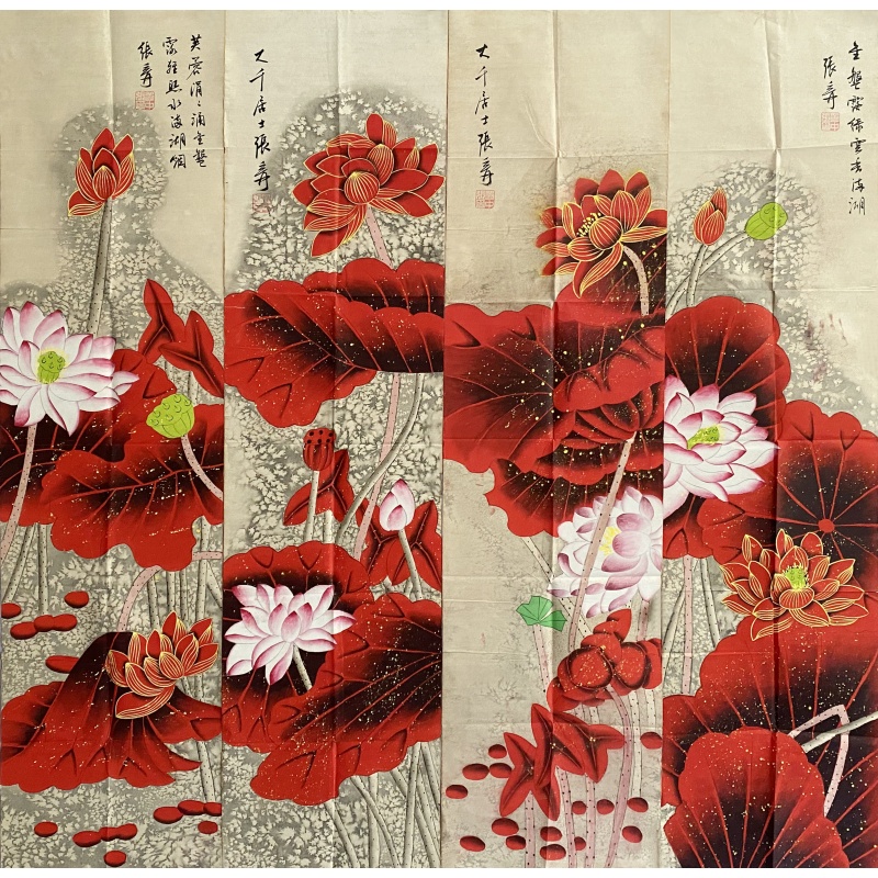 荷花四条屏56429