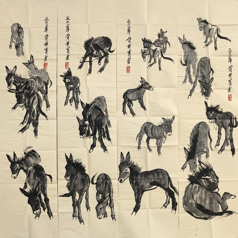 驴四条屏  3833