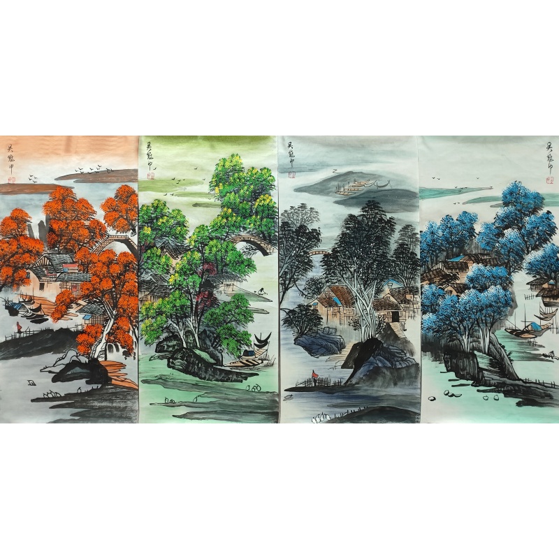 水乡四条屏  6233