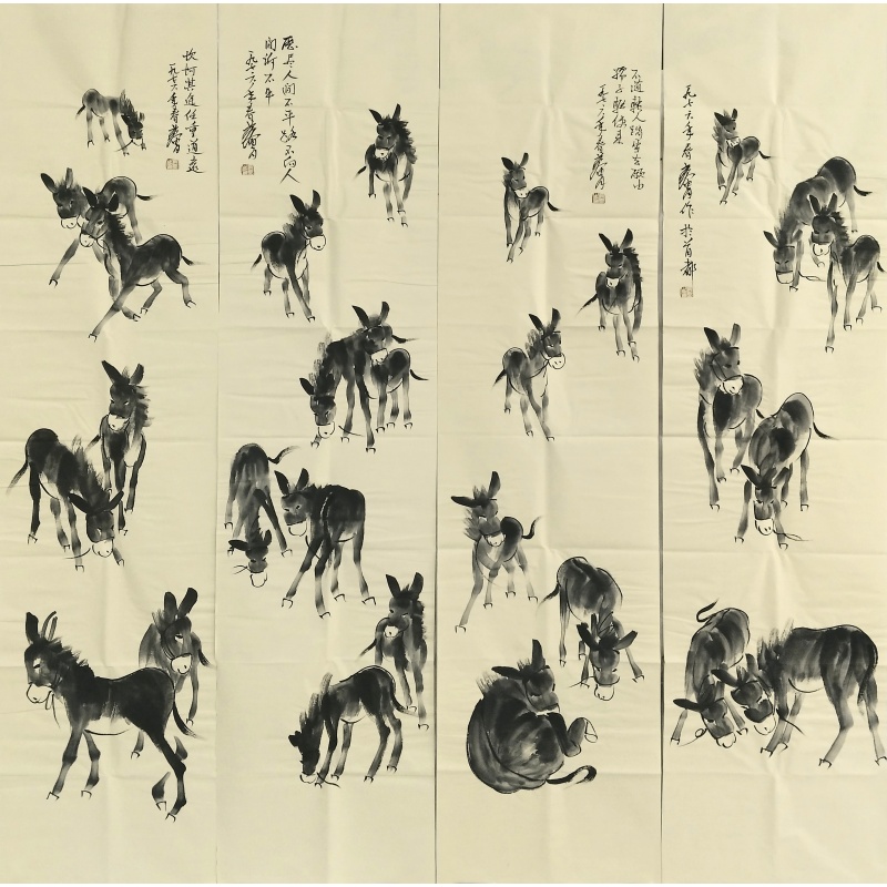 驴四条屏56131