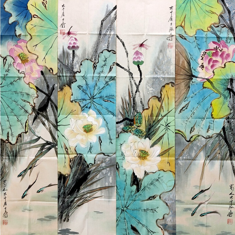 荷花四条屏57873