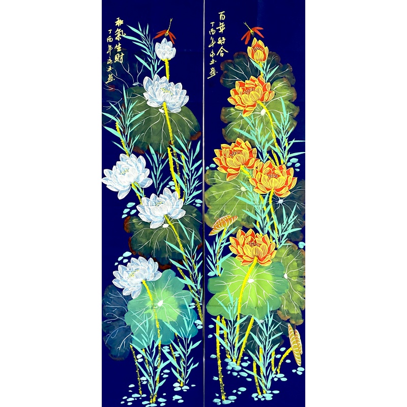 荷花两条屏55376