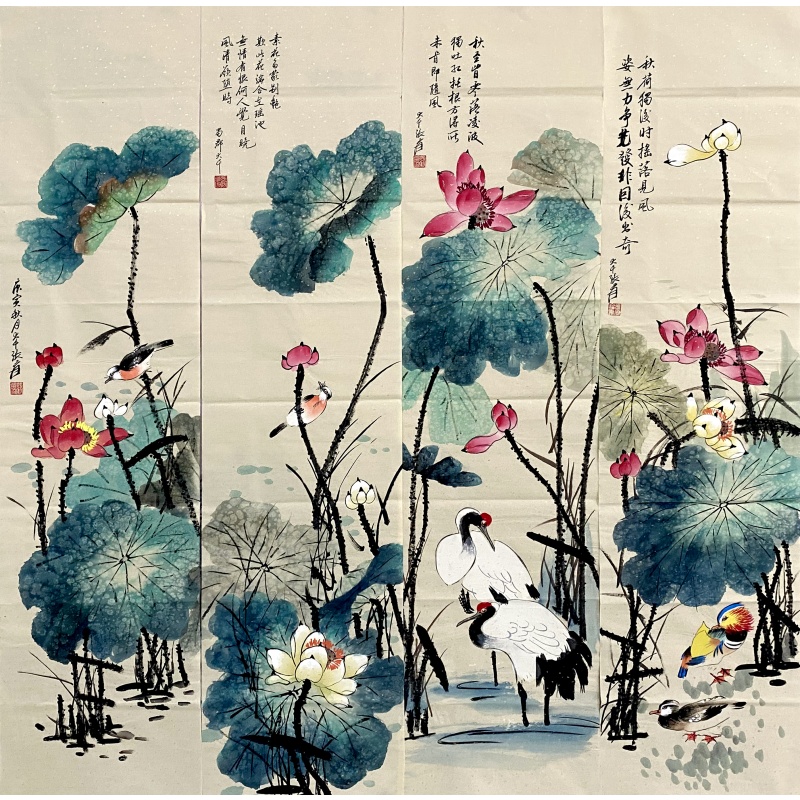 荷花四条屏56981