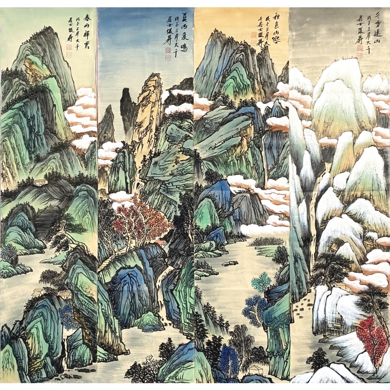山水四条屏57493