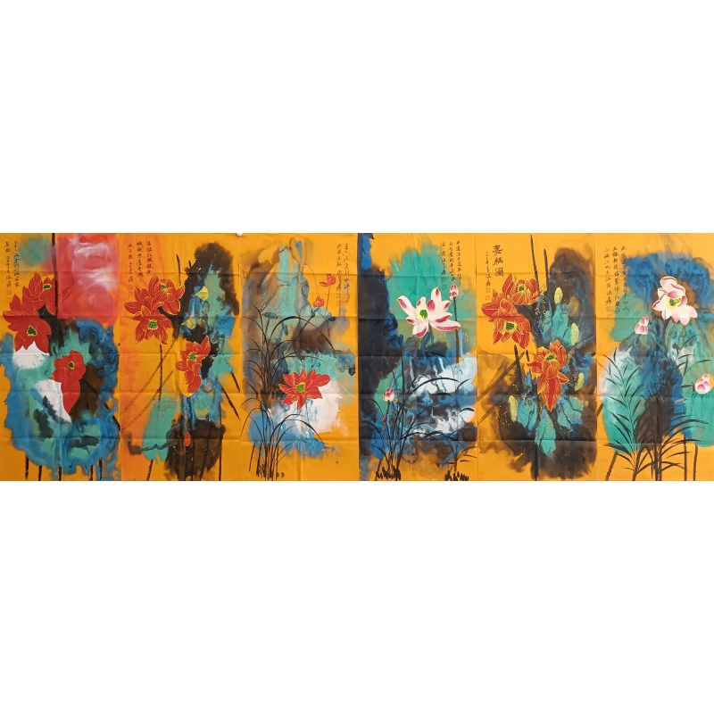 泼墨荷花六条屏  56286