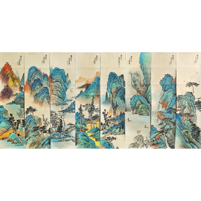 山水八条屏56020