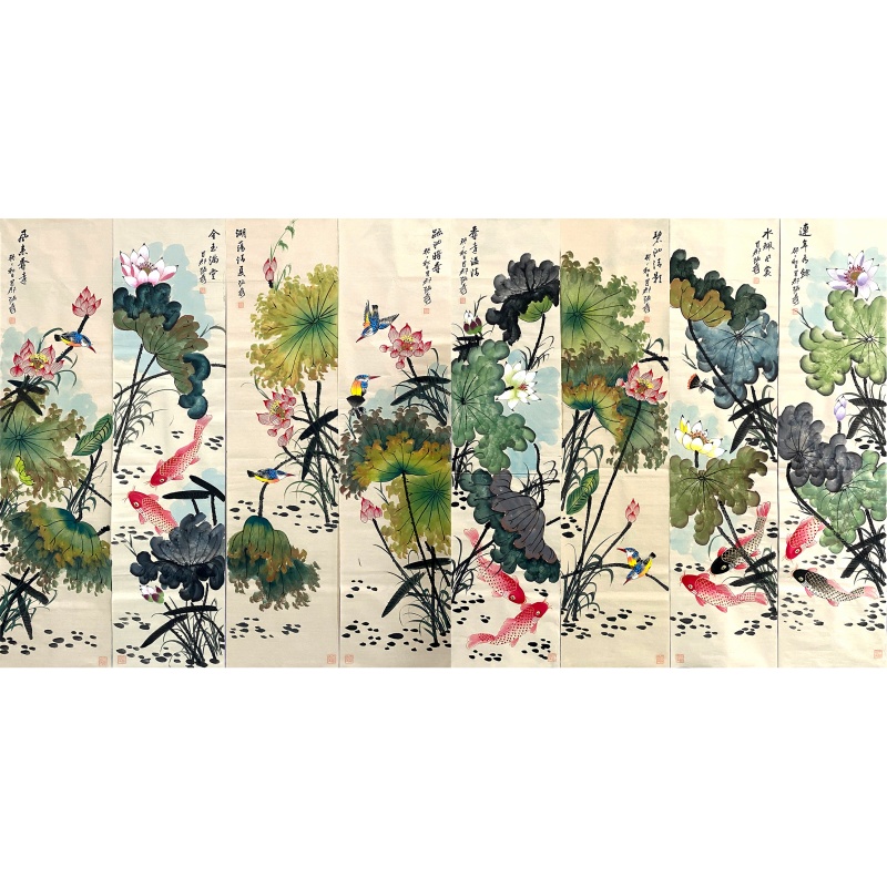荷花八条屏58431