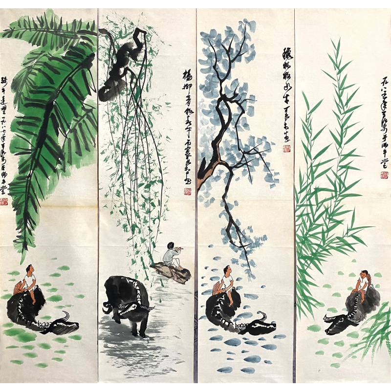 牧牛四条屏58433
