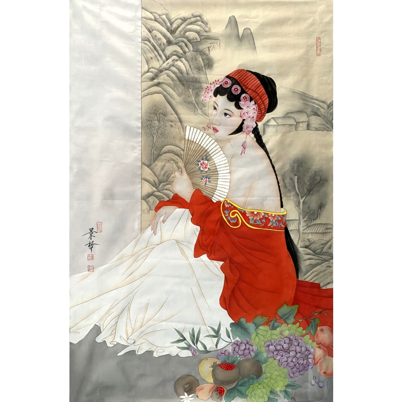 中国红侍女图58982