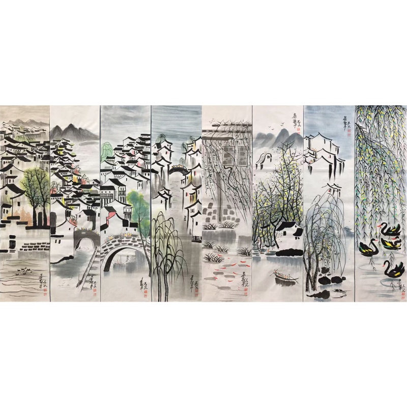 山水八条屏59072
