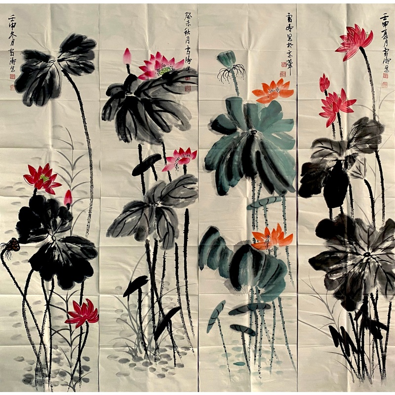 荷花四条屏56147