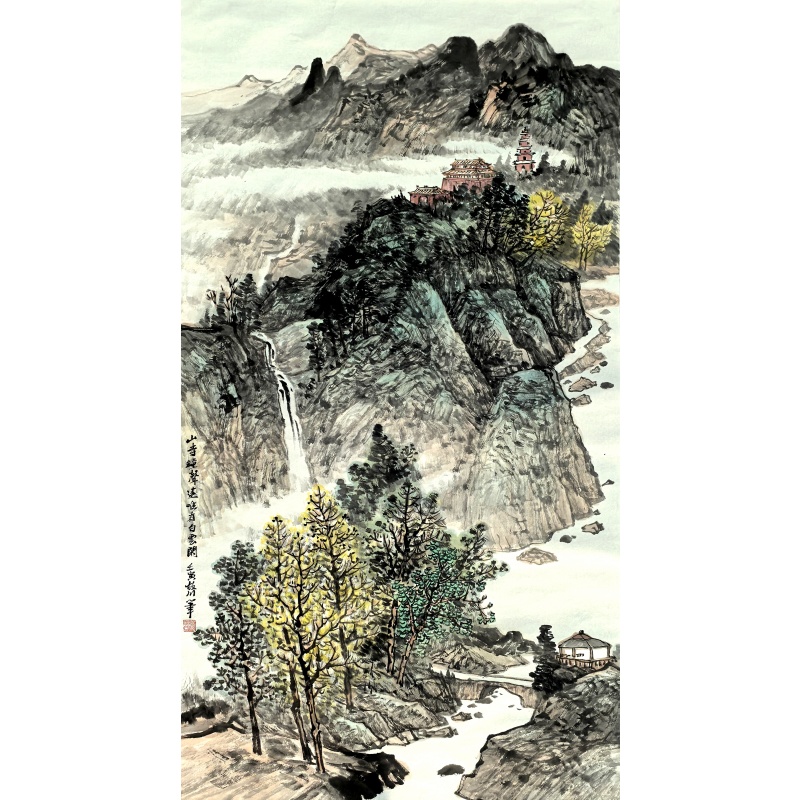 山水画3幅山寺钟声远860080