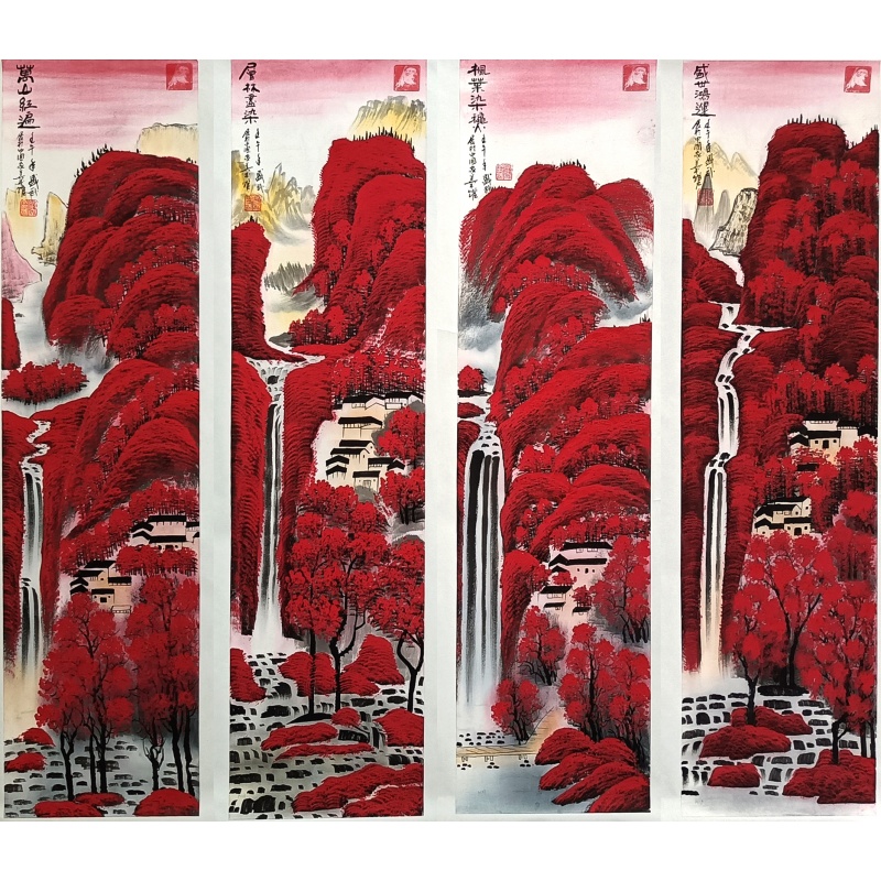 万山红遍四条屏 56338