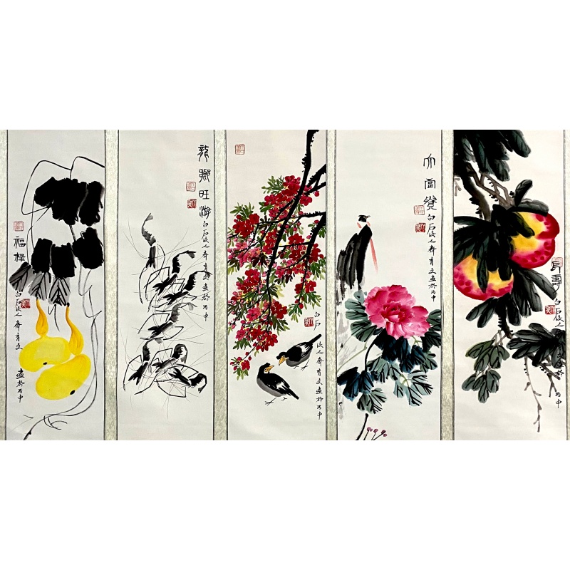 花鸟五条屏57045