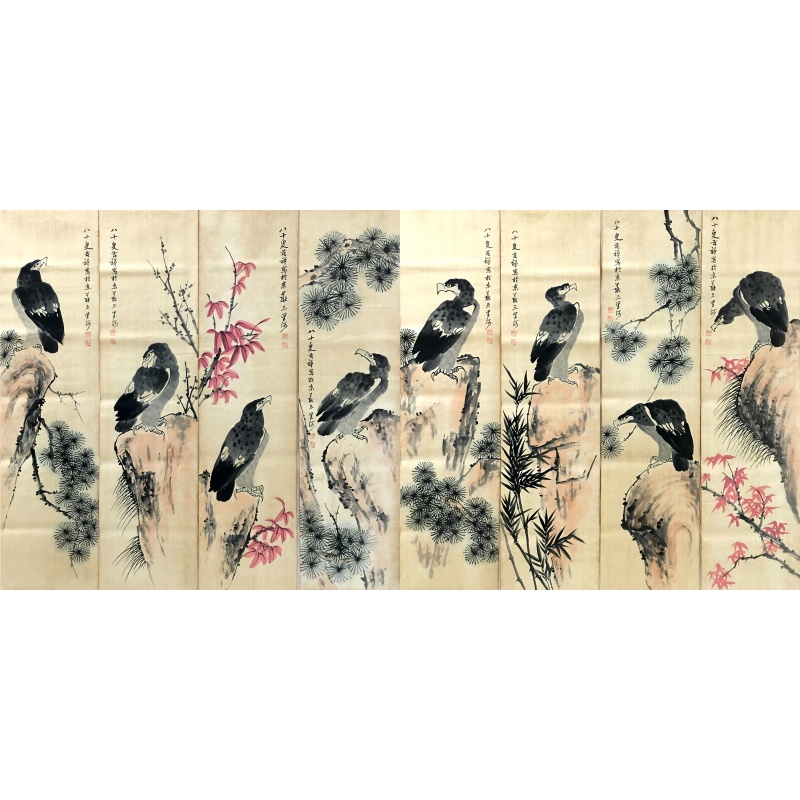 松鹰图八条屏58041