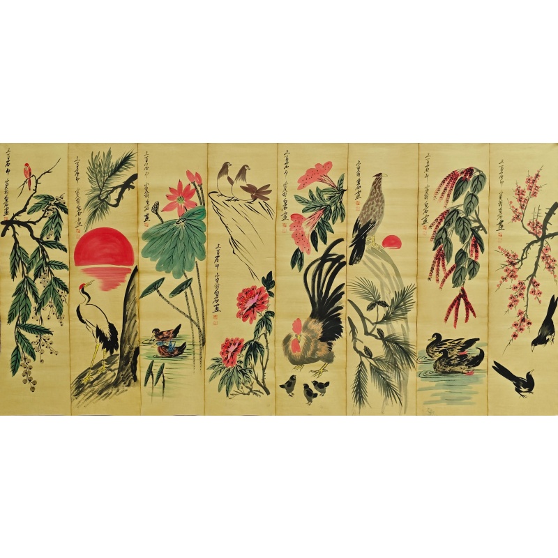 花鸟八条屏58910