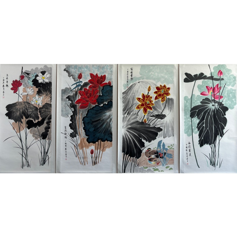 荷花四条屏57964