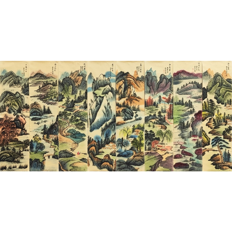 山水八条屏57789