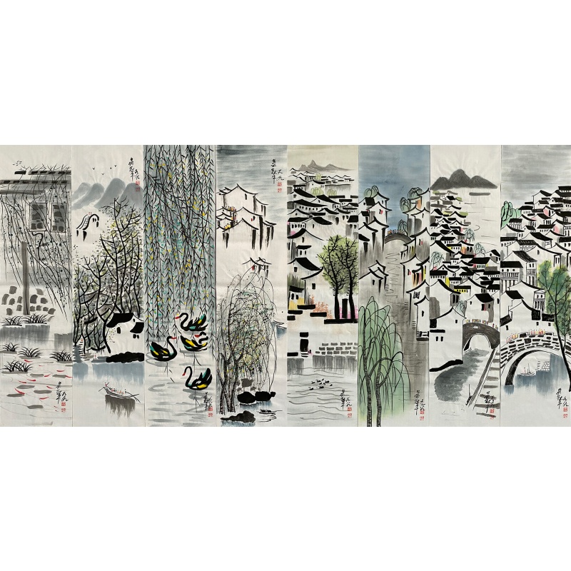 江南水乡八条屏57746