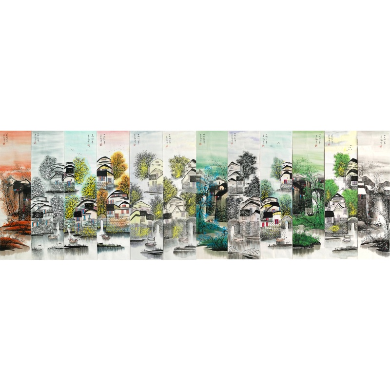 江南风景十二条屏59450