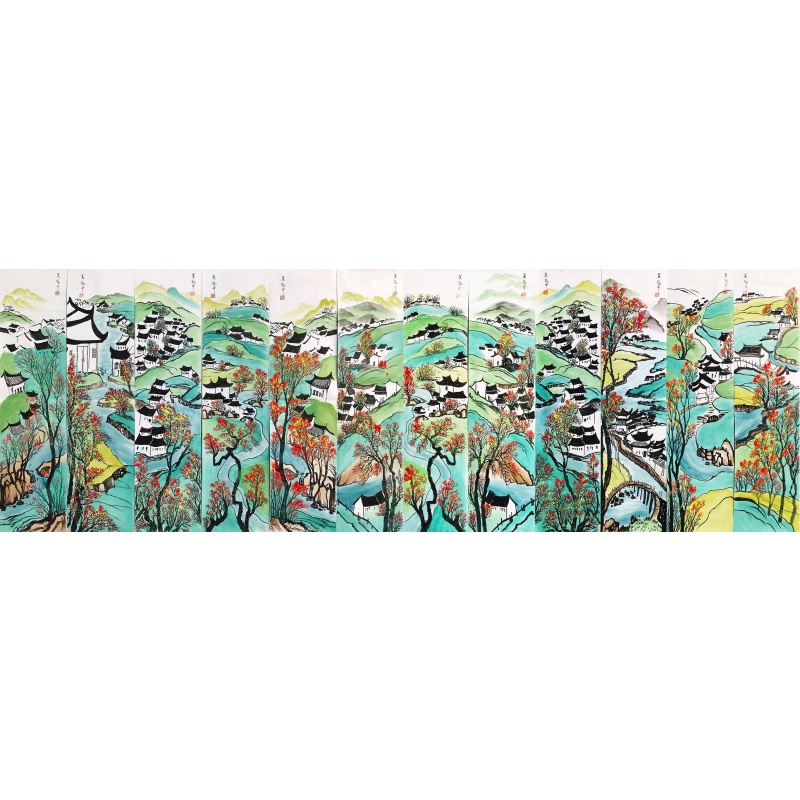 江南景色十二条屏59291