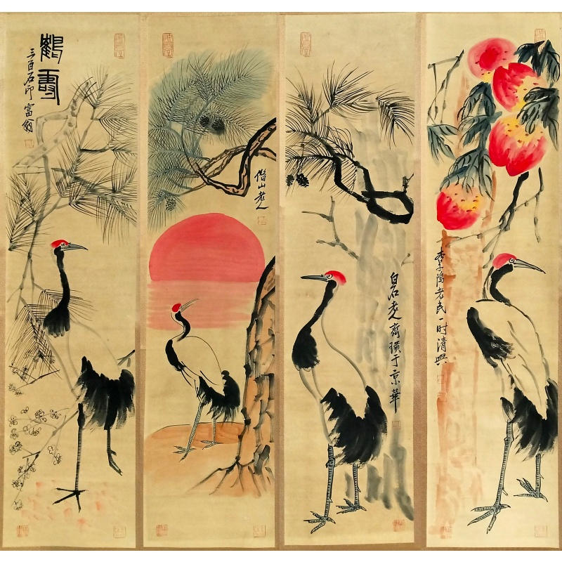 鹤寿四条屏56955