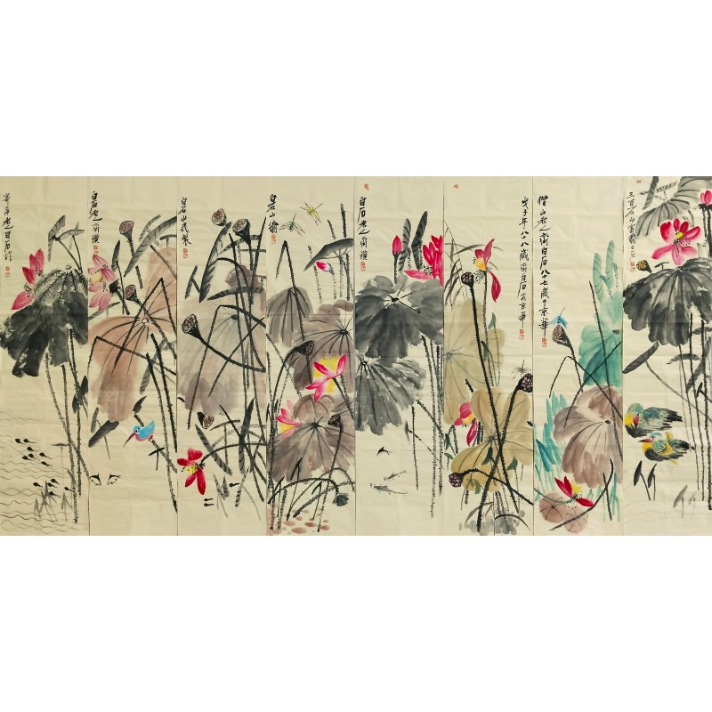 荷花八条屏59290