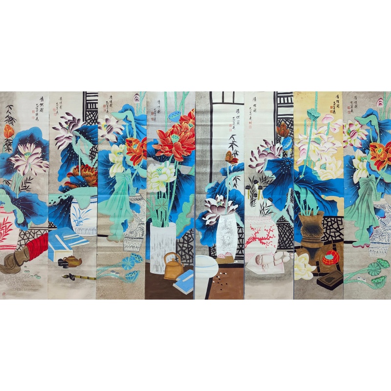 荷花八条屏56784