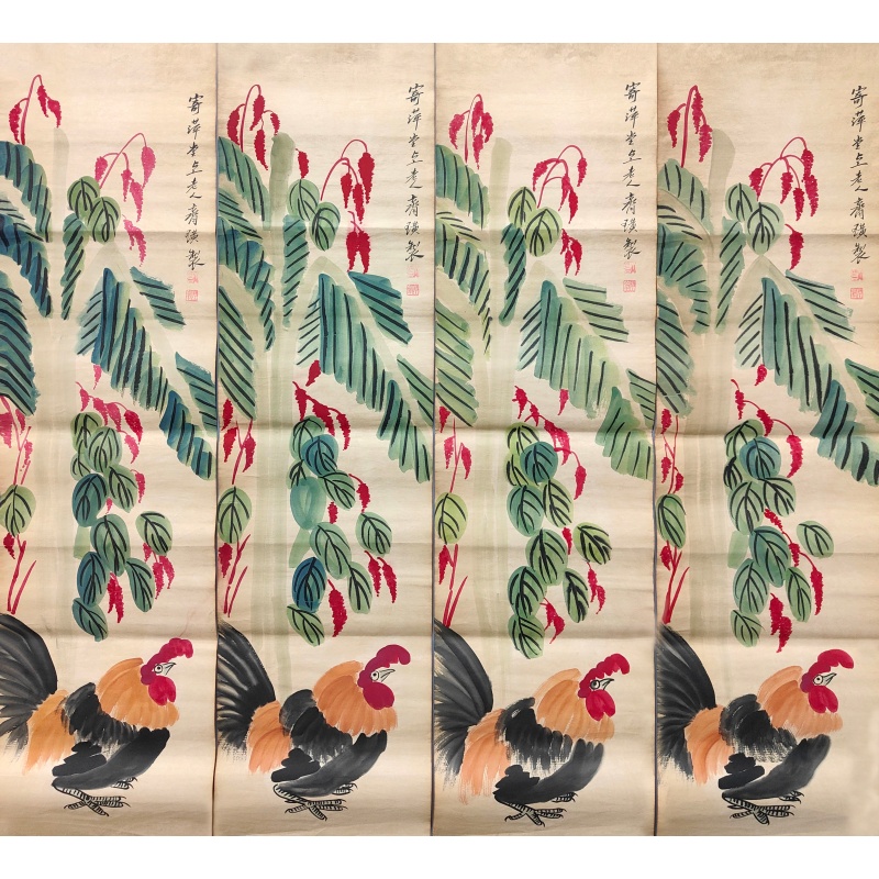 公鸡四条屏57934