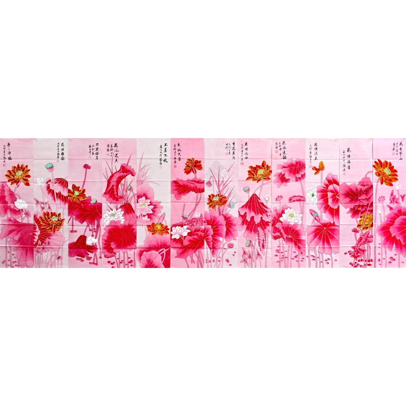 荷花十二条屏56721