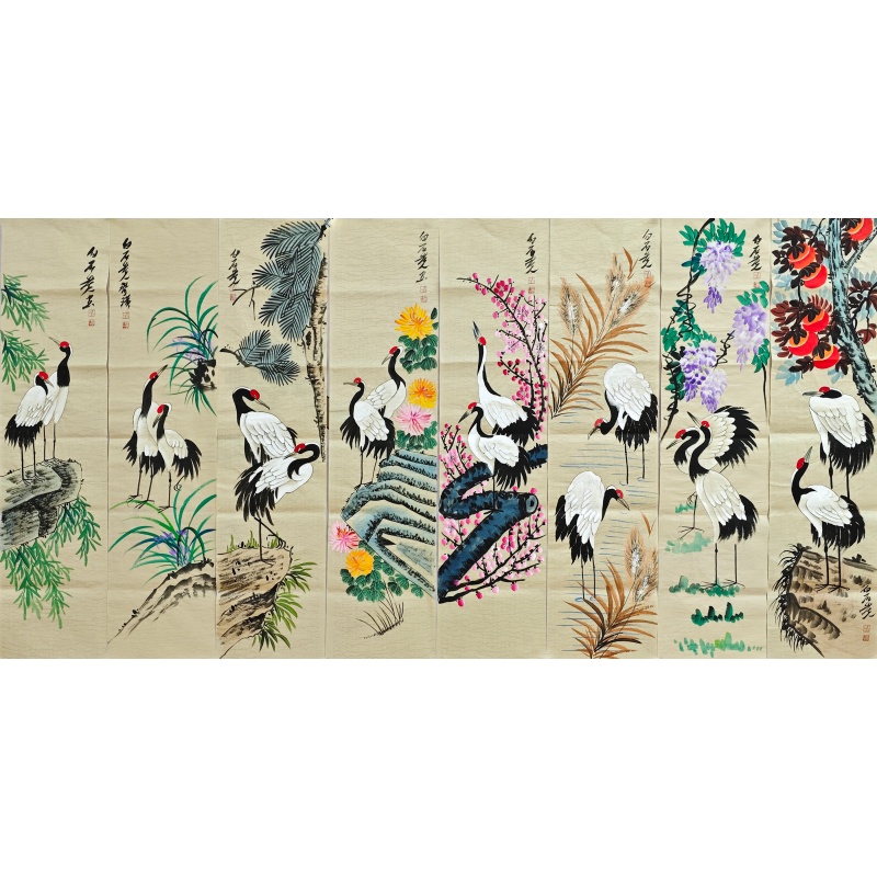 双鹤八条屏58010