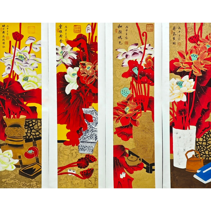 荷花四条屏57352