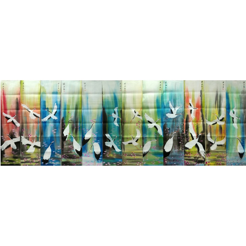 鹤十二条屏54090