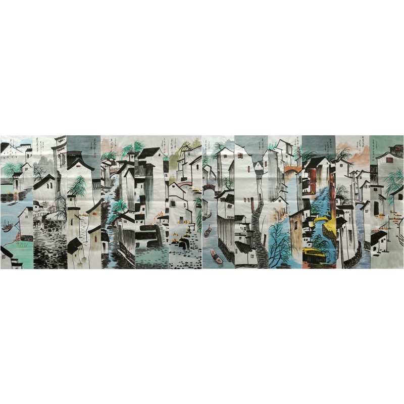 江南水乡十二条屏52686