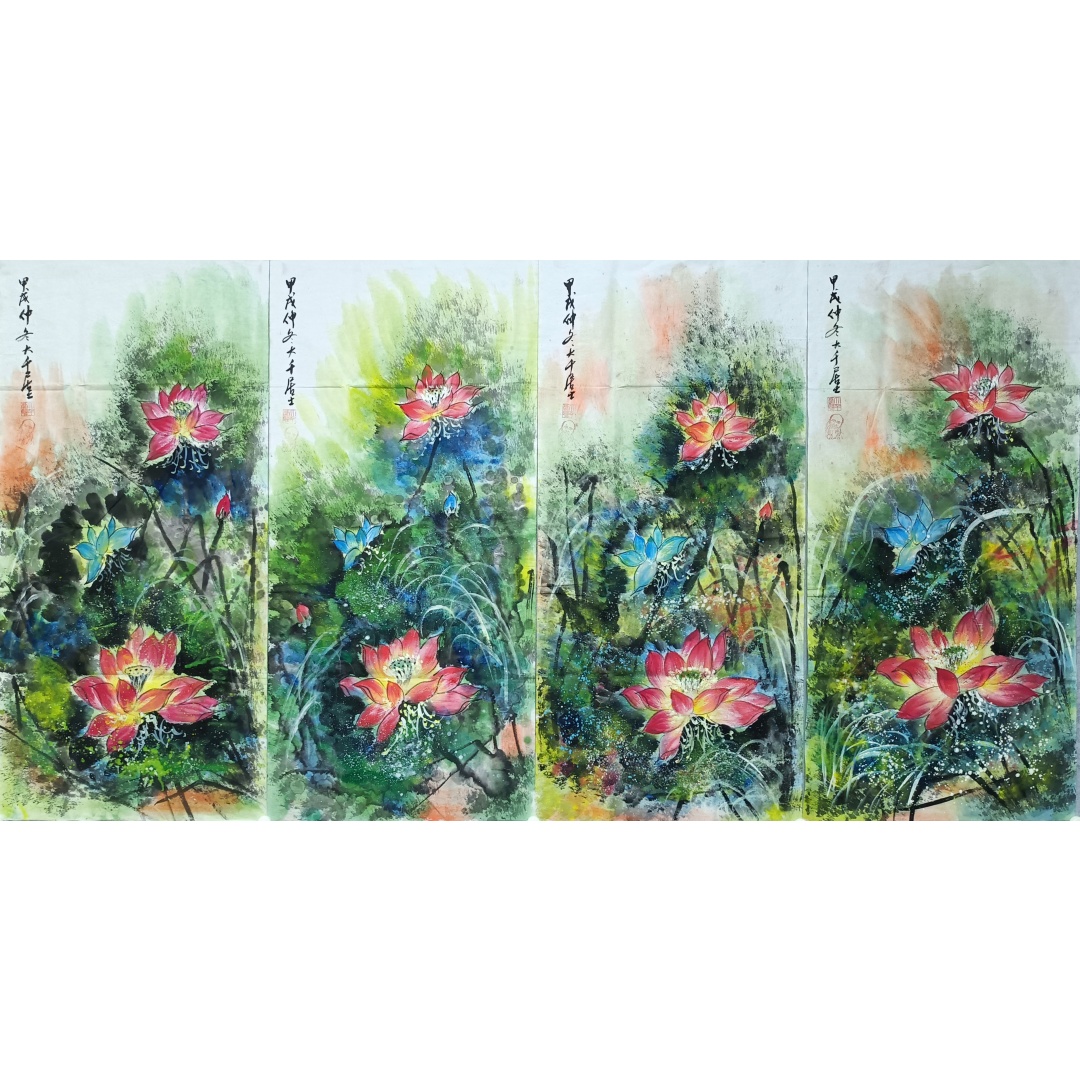 荷花图四条屏56869