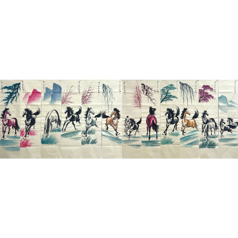 骏马十二条屏585450