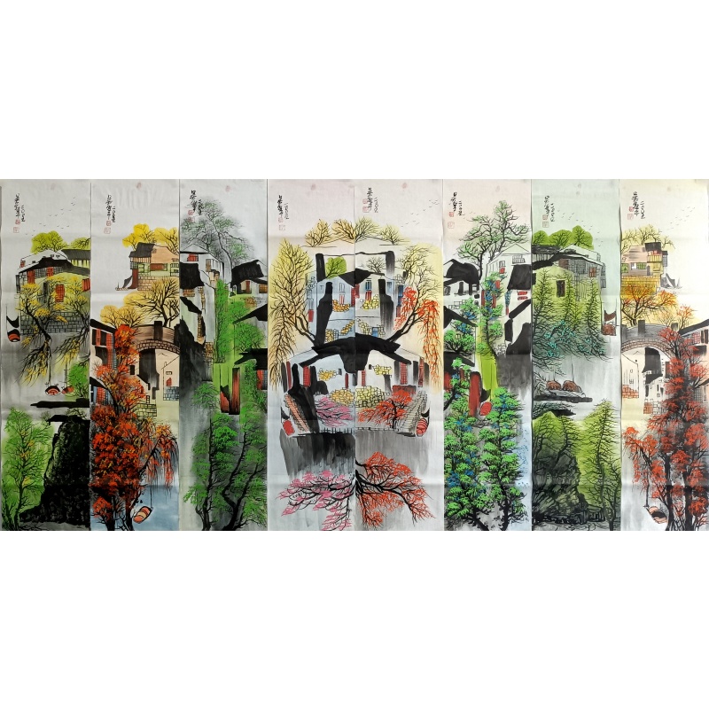 江南水乡八条屏58829