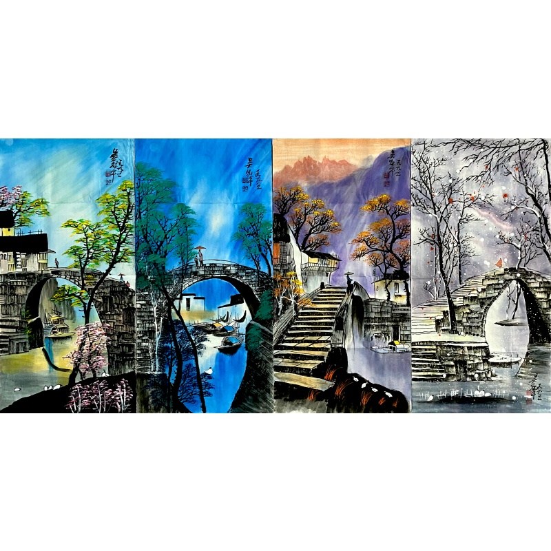 春夏秋冬江南景色四条屏58901