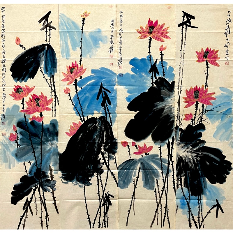 荷花四条屏591250