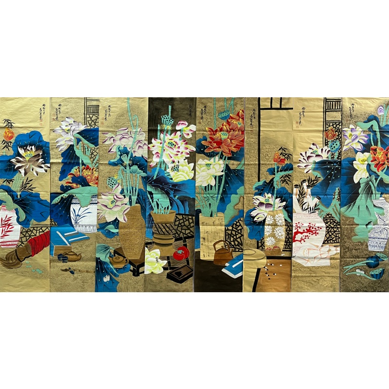 荷香图八条屏6638