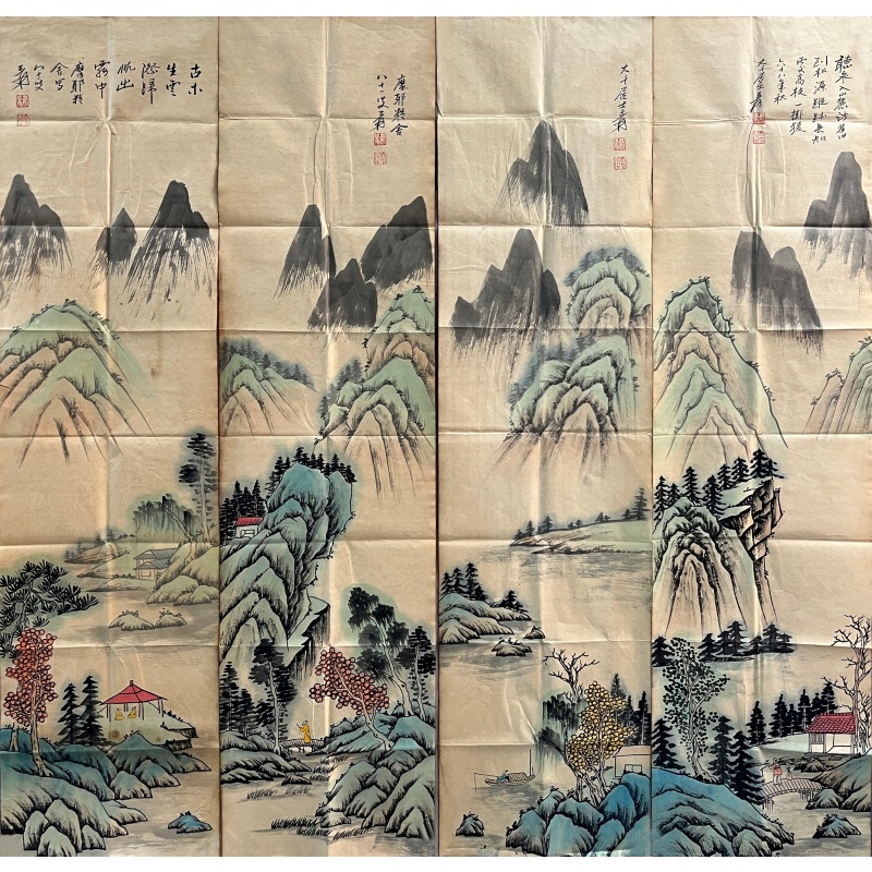 山水四条屏6637