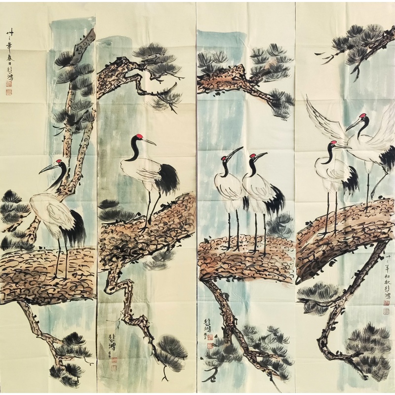 松鹤延年四条屏4021