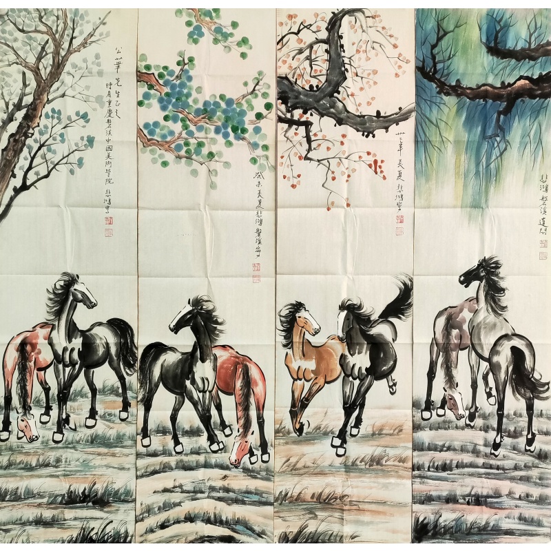 骏马图四条屏4685