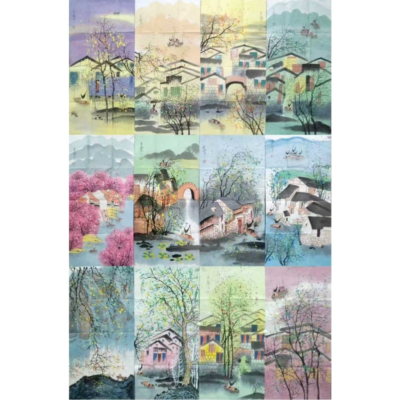 风景十二条屏3384