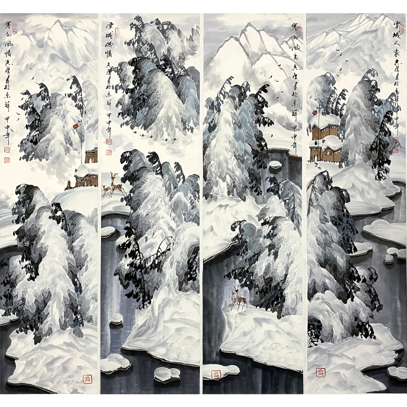 雪景四条屏573160