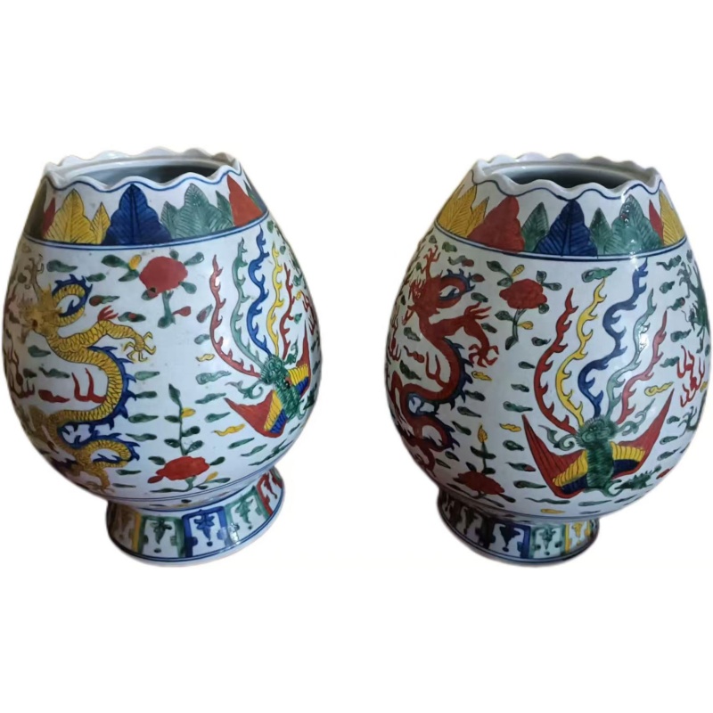 青花五彩莲花口尊对瓶BA0004