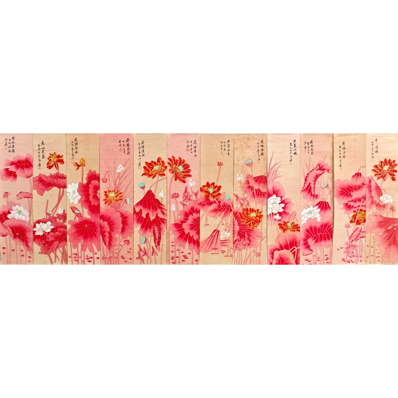 荷花图十二条屏579730