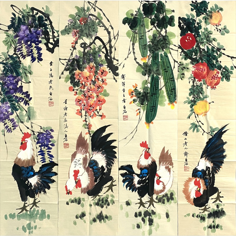 公鸡四条屏55930