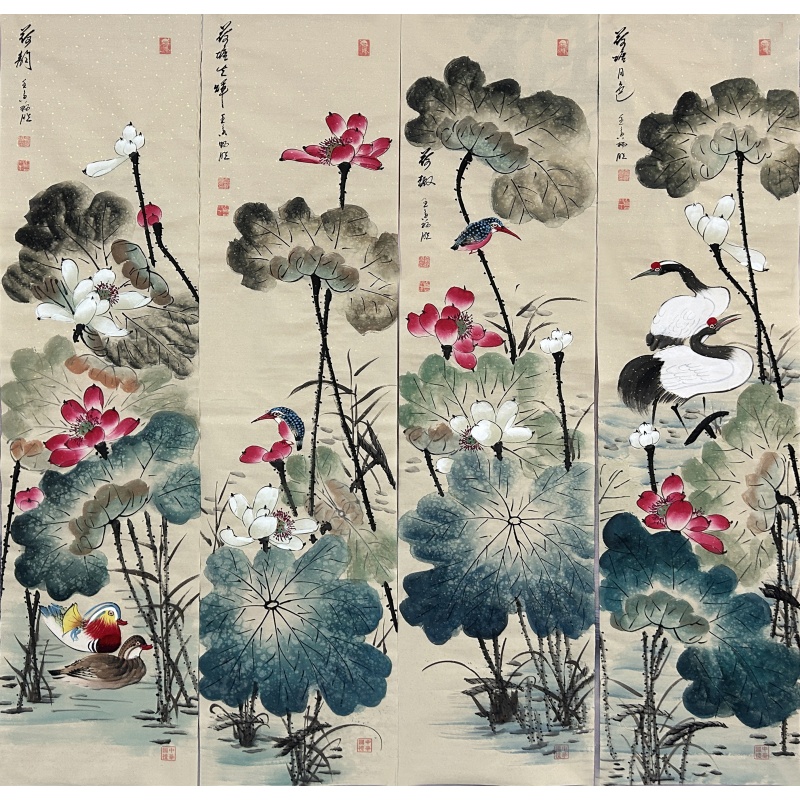 荷花四条屏55206